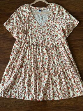 Old Navy Cream Dress with Orange Floral Print